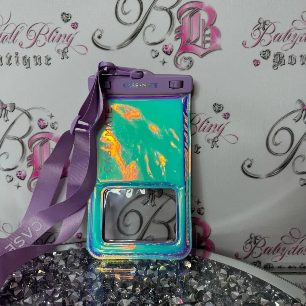 Case-Mate Waterproof Phone Pouch with Purple Strap holographic shiny sparkly 💫